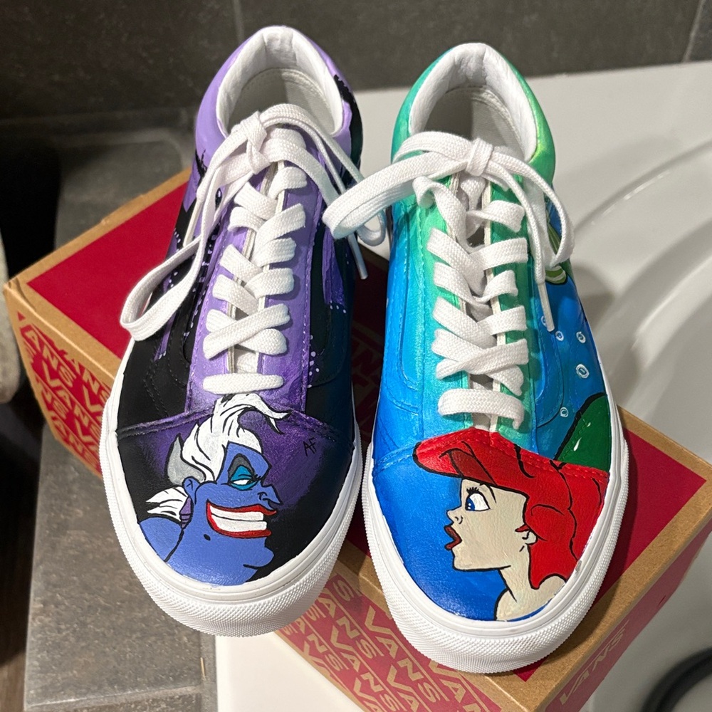 Vans Hand-Painted Women’s Sneakers — Blue, Purple & Green Mermaid Design